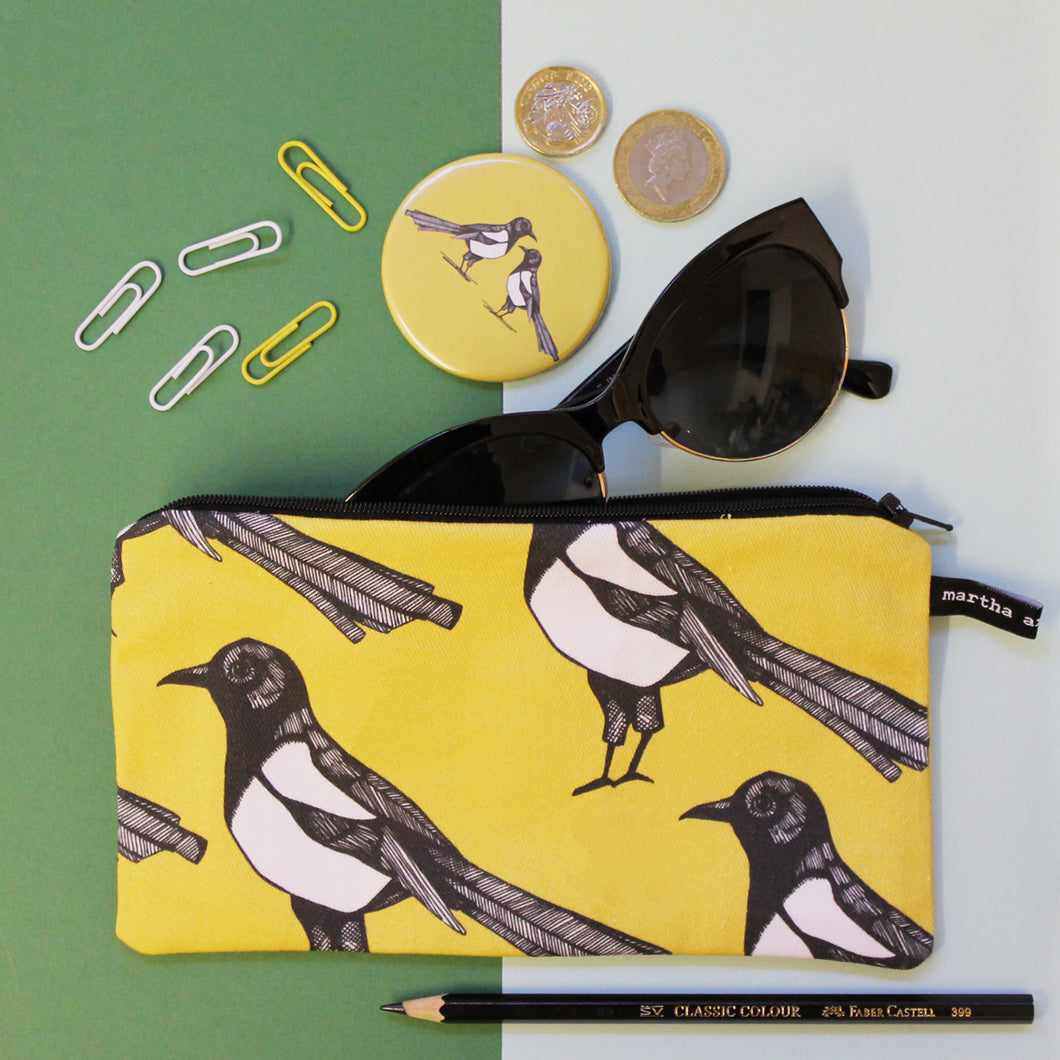 Yellow Magpie Pencil Case - Martha and Hepsie