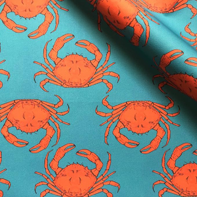 Turquoise Crab Fabric - Martha and Hepsie