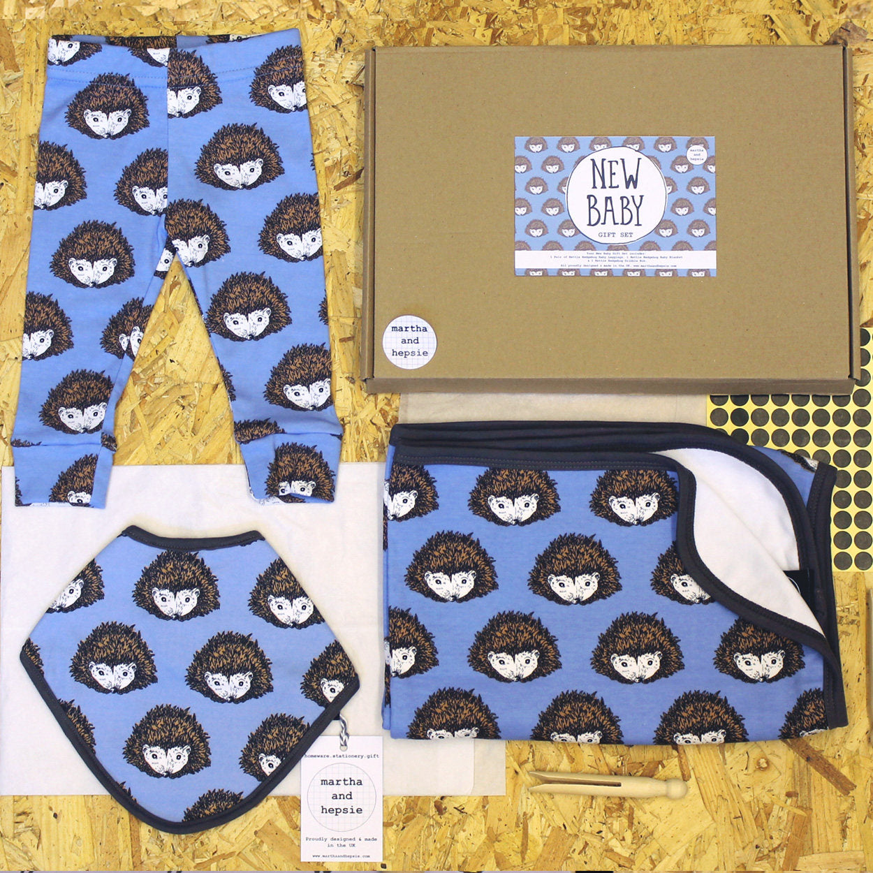 Blue Hedgehog New Baby Gift Set - Martha and Hepsie