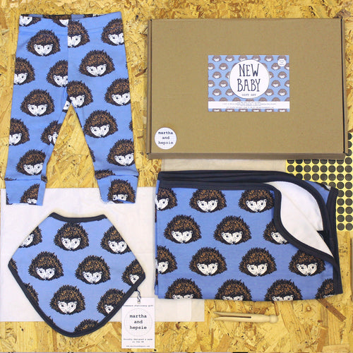 Blue Hedgehog New Baby Gift Set - Martha and Hepsie