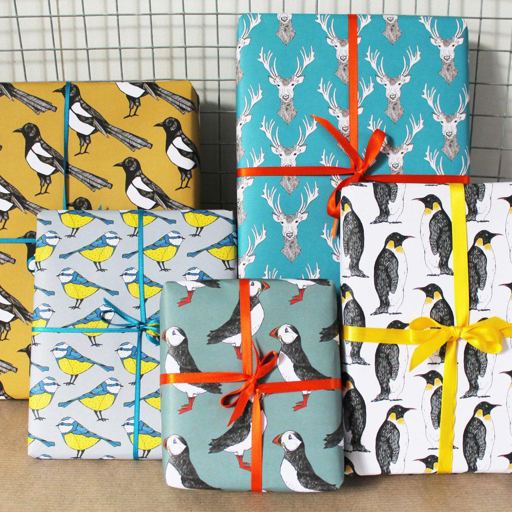 Green Puffin Gift Wrap - Martha and Hepsie