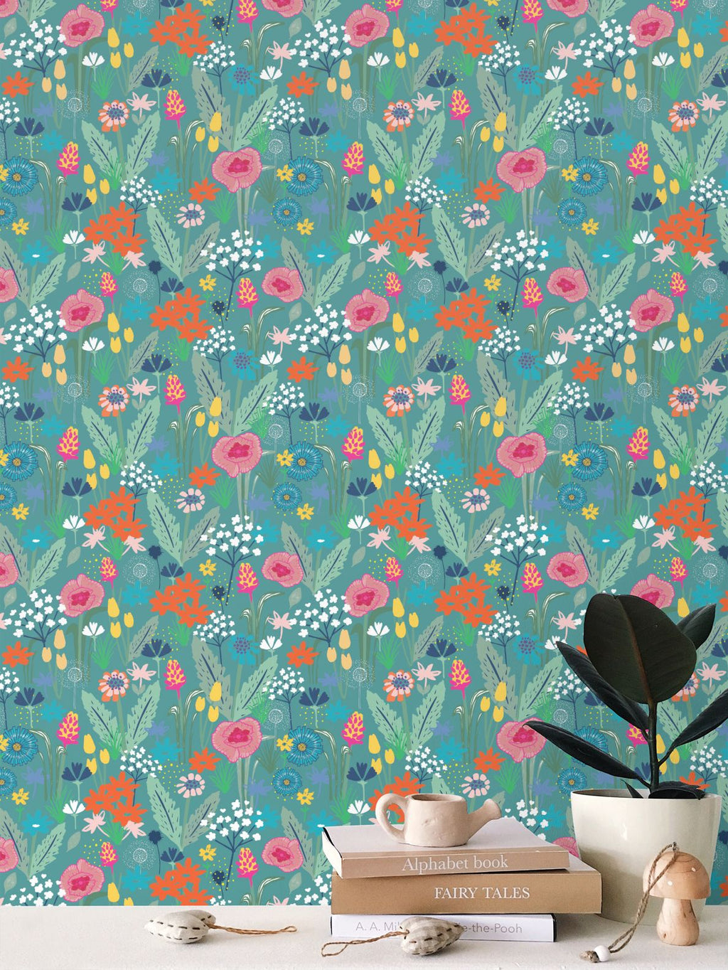 Wildflower Wallpaper - Blue - Martha and Hepsie