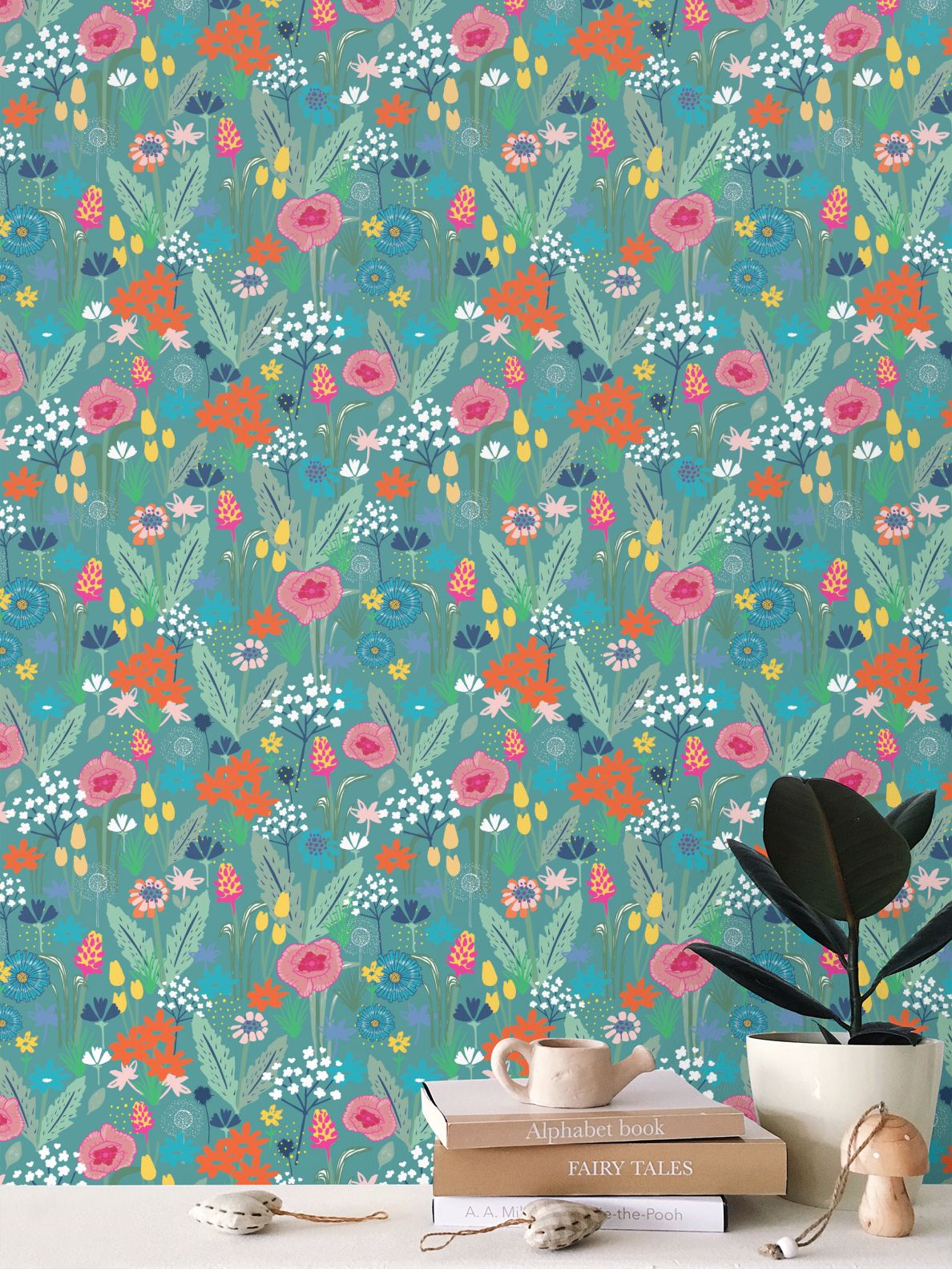 Wildflower Wallpaper - Blue - Martha and Hepsie