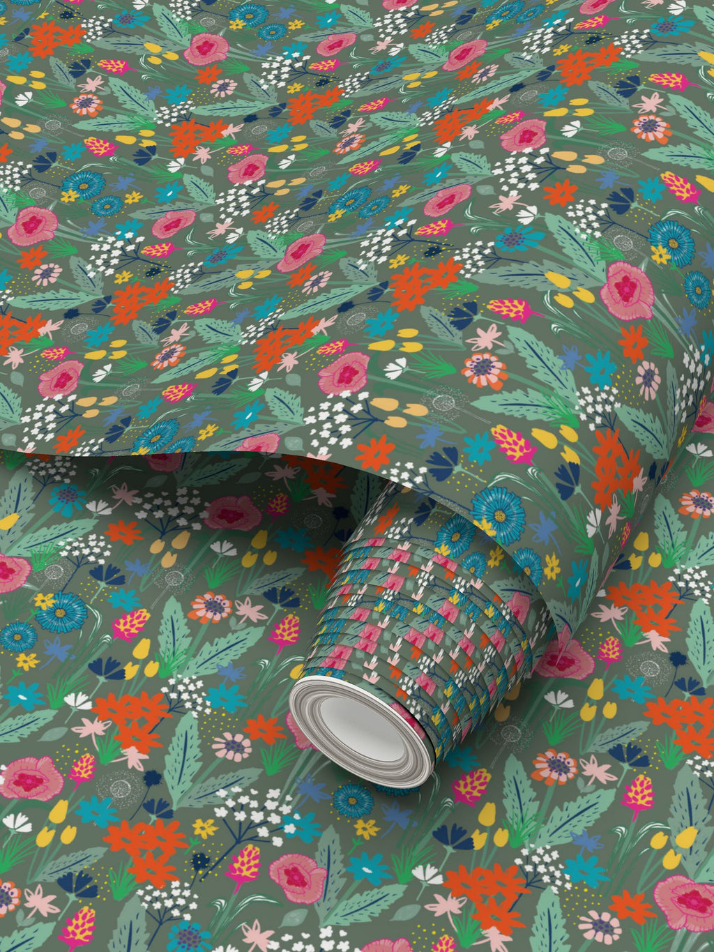 Wildflower Wallpaper - Olive Smoke - Martha and Hepsie