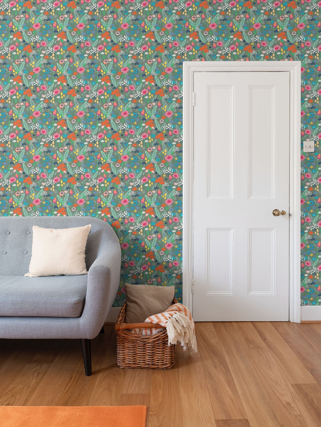 Wildflower Wallpaper - Olive Smoke - Martha and Hepsie
